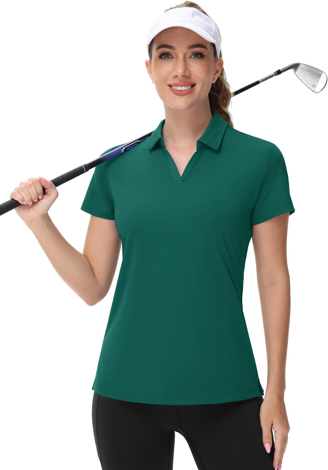 Women's V-Neck Polo Shirts UPF 50+ Short Sleeve Sun Protection Quick Dry Golf Polos Collared Shirt